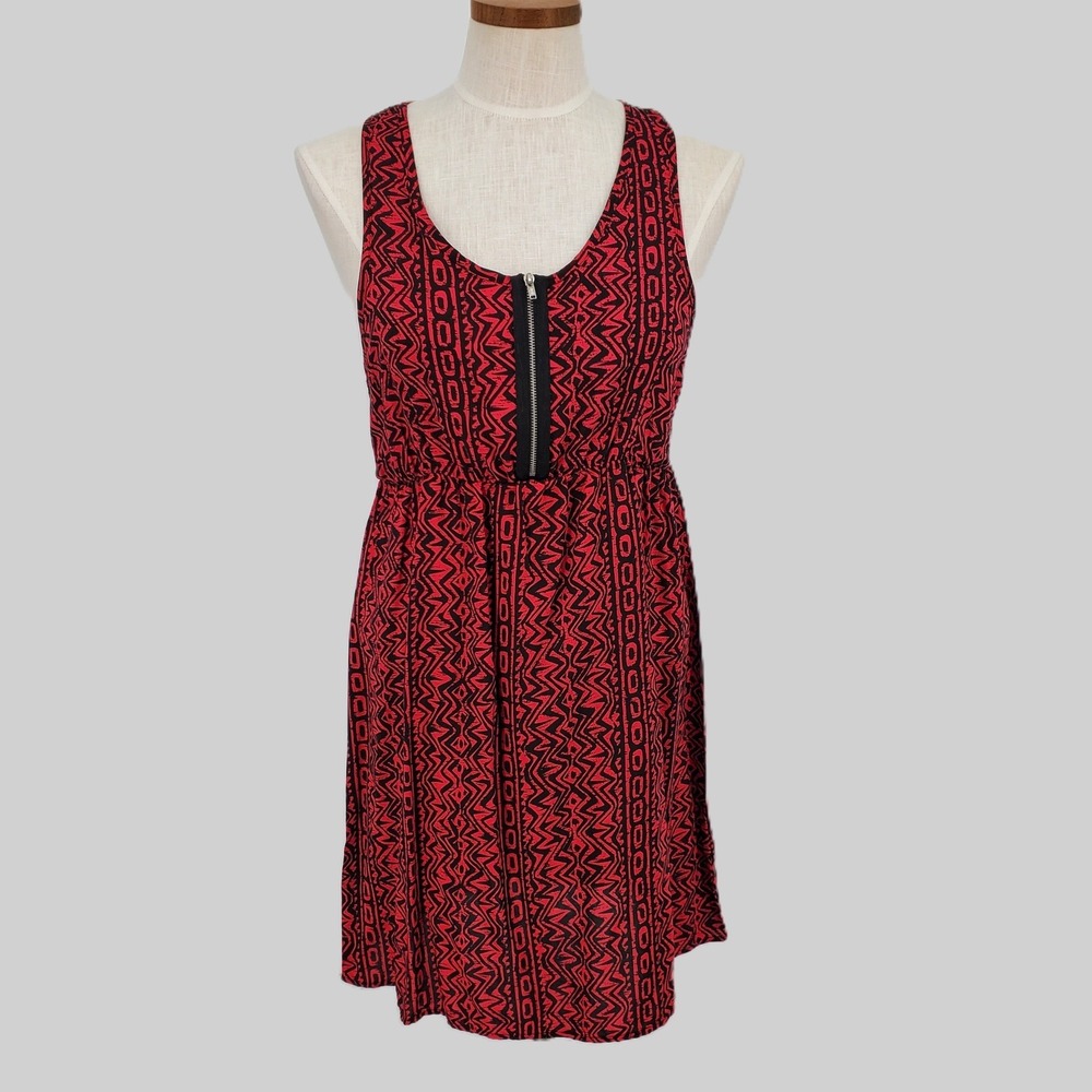 Kirra PacSun Tribal Print Lace Racerback Zip Front Dress Junior XL Red Black New